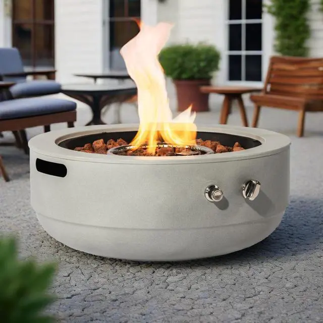 Alt view image 4 of 7 - 24" Propane Gas Fire Pit Bowl, 50000 BTU Round Steel Fire Pit for Outside Patio Deck Garden Backyard- Grey