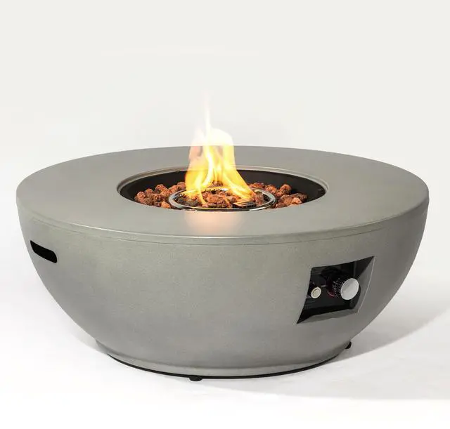 Alt view image 2 of 7 - 36" Propane Gas Fire Pit Table 2-Pieces, 50000 BTU Round Steel Fire Pit  with Tank Holder for Outside Patio Deck Garden Backyard- Grey