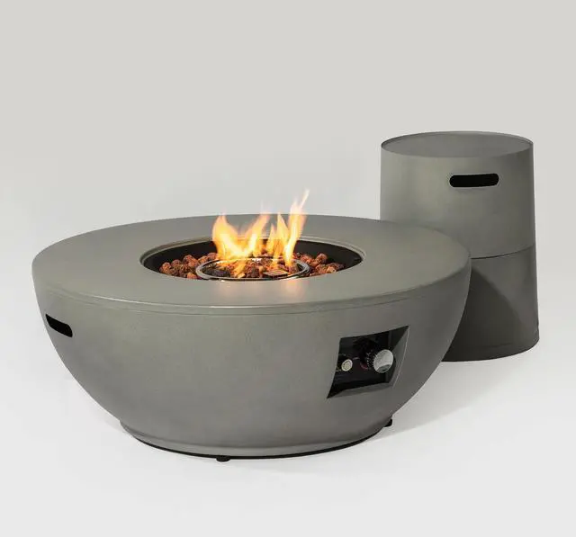 Alt view image 4 of 7 - 36" Propane Gas Fire Pit Table 2-Pieces, 50000 BTU Round Steel Fire Pit  with Tank Holder for Outside Patio Deck Garden Backyard- Grey