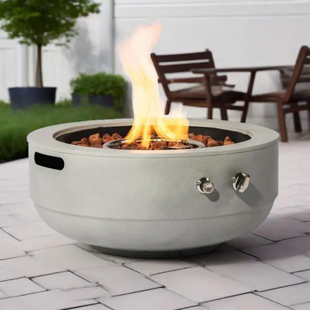 Alt view image 6 of 7 - 24" Propane Gas Fire Pit Bowl, 50000 BTU Round Steel Fire Pit for Outside Patio Deck Garden Backyard- Grey
