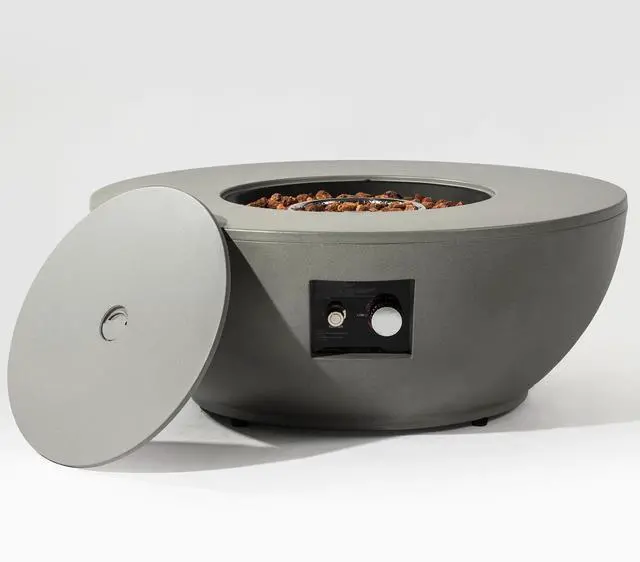 Alt view image 5 of 7 - 36" Propane Gas Fire Pit Table 2-Pieces, 50000 BTU Round Steel Fire Pit  with Tank Holder for Outside Patio Deck Garden Backyard- Grey