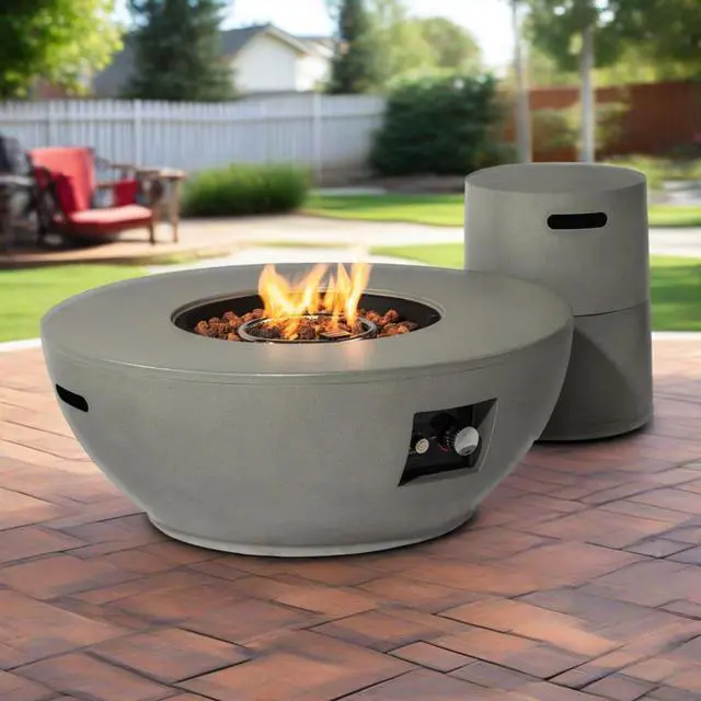 Main image of 36" Propane Gas Fire Pit Table 2-Pieces, 50000 BTU Round Steel Fire Pit  with Tank Holder for Outside Patio Deck Garden Backyard- Grey