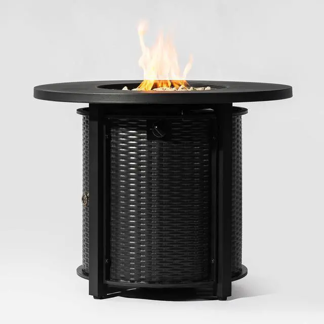 Alt view image 7 of 7 - 32" Propane Gas Fire Pit Table, 50000 BTU Round Steel Fire Pit for Outside Patio Deck Garden Courtyard-Black