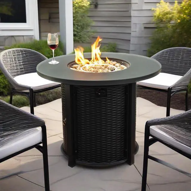 Alt view image 5 of 7 - 32" Propane Gas Fire Pit Table, 50000 BTU Round Steel Fire Pit for Outside Patio Deck Garden Courtyard-Black