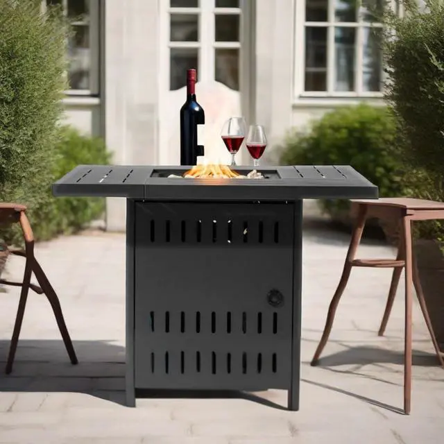 Alt view image 4 of 6 - 34" Propane Gas Fire Pit Table, 50000 BTU Rectangular Steel Fire Pit for Outside Patio Deck Garden Courtyard- Black