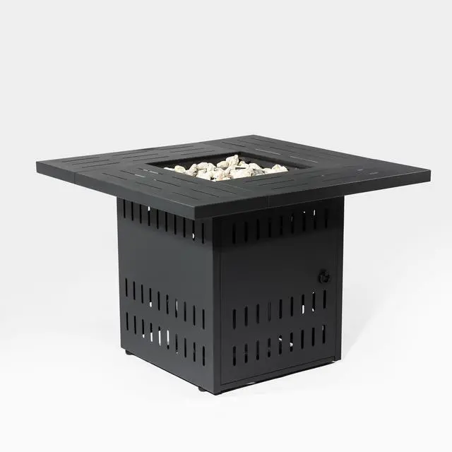 Alt view image 6 of 6 - 34" Propane Gas Fire Pit Table, 50000 BTU Rectangular Steel Fire Pit for Outside Patio Deck Garden Courtyard- Black