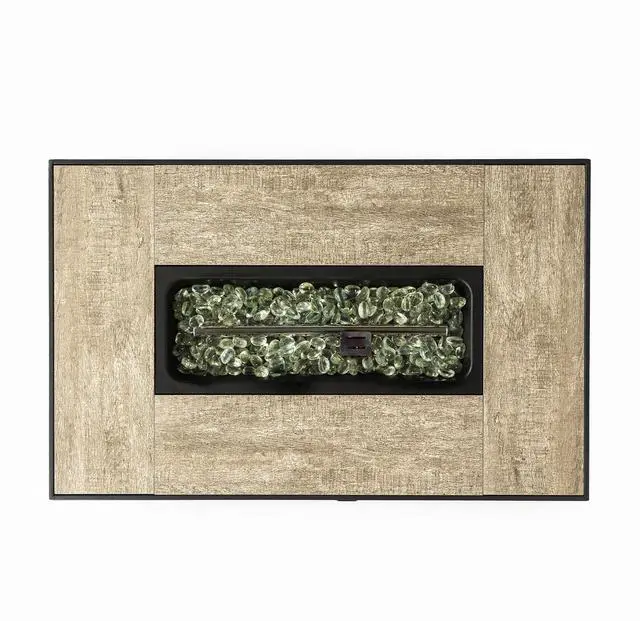 Alt view image 5 of 7 - 32" Propane Gas Fire Pit Table with Propane Tank Cover 2-Pieces, 50000 BTU Rectangular Steel Fire Pit with Beautiful Wicker Base for Outside Garden-Beige