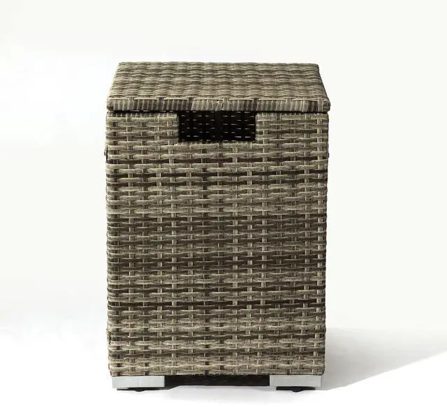 Alt view image 4 of 7 - 32" Propane Gas Fire Pit Table with Propane Tank Cover 2-Pieces, 50000 BTU Rectangular Steel Fire Pit with Beautiful Wicker Base for Outside Garden-Beige