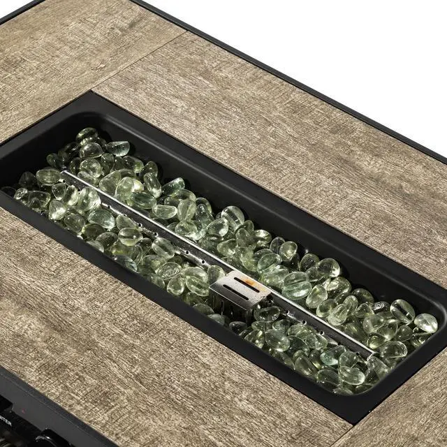 Alt view image 7 of 7 - 32" Propane Gas Fire Pit Table with Propane Tank Cover 2-Pieces, 50000 BTU Rectangular Steel Fire Pit with Beautiful Wicker Base for Outside Garden-Beige