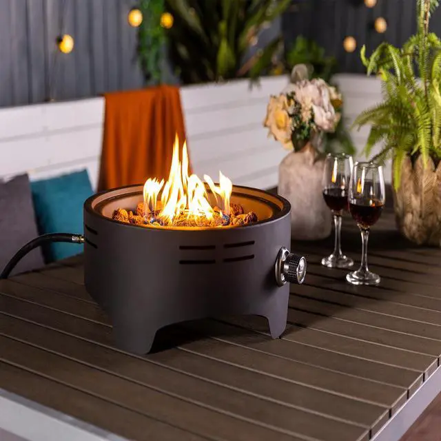 Alt view image 2 of 7 - 15" Propane Tabletop Gas Fire, 40000 BTU Round Steel Fire Pit for  Outdoor living room Garden Balcony -Black