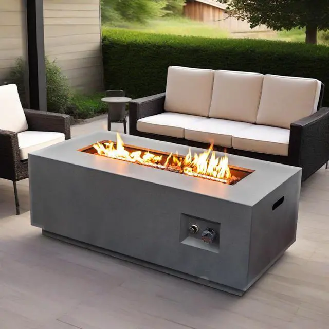Alt view image 2 of 7 - 42" Propane Gas Fire Pit Table 2-Pieces, 50000 BTU Rectangular Steel Fire Pit with Glass Wind Guard for Outside Patio Deck Garden Courtyard -Gray
