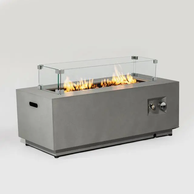 Alt view image 3 of 7 - 42" Propane Gas Fire Pit Table 2-Pieces, 50000 BTU Rectangular Steel Fire Pit with Glass Wind Guard for Outside Patio Deck Garden Courtyard -Gray