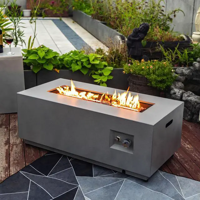 Alt view image 4 of 7 - 42" Propane Gas Fire Pit Table 2-Pieces, 50000 BTU Rectangular Steel Fire Pit with Glass Wind Guard for Outside Patio Deck Garden Courtyard -Gray
