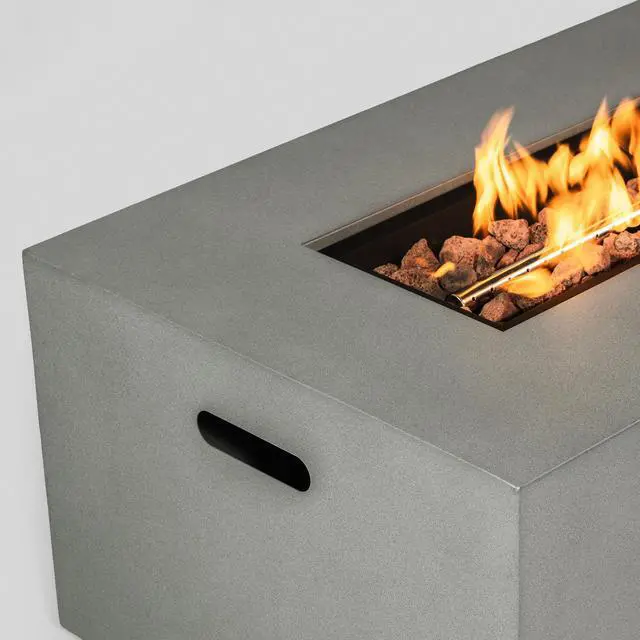 Alt view image 7 of 7 - 42" Propane Gas Fire Pit Table 2-Pieces, 50000 BTU Rectangular Steel Fire Pit with Glass Wind Guard for Outside Patio Deck Garden Courtyard -Gray