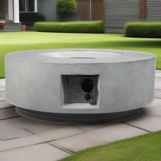 Alt view image 4 of 7 - 30" Propane Gas Fire Pit Table, 50000 BTU Round Concrete Fire Pit for Outside Patio Deck Garden Backyard- Light Gray
