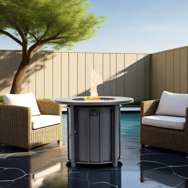 Main image of 30" Propane Gas Fire Pit Table, 50000 BTU Round Steel Fire Pit with Wood Grain Ceramic Tabletop for Outside Patio Deck Garden Backyard- Black