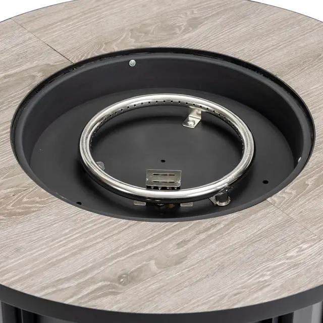 Alt view image 3 of 7 - 30" Propane Gas Fire Pit Table, 50000 BTU Round Steel Fire Pit with Wood Grain Ceramic Tabletop for Outside Patio Deck Garden Backyard- Black