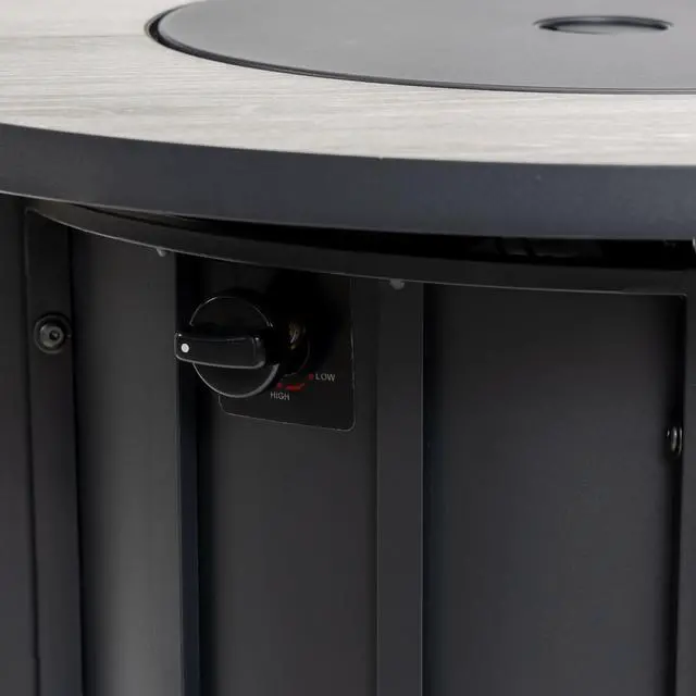 Alt view image 5 of 7 - 30" Propane Gas Fire Pit Table, 50000 BTU Round Steel Fire Pit with Wood Grain Ceramic Tabletop for Outside Patio Deck Garden Backyard- Black