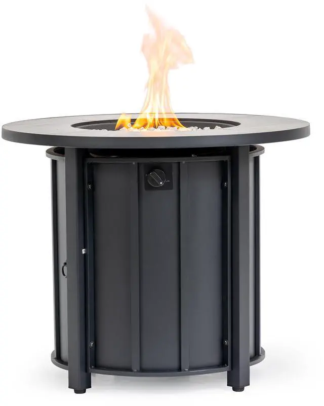 Alt view image 7 of 7 - 30" Propane Gas Fire Pit Table, 50000 BTU Round Steel Fire Pit with Wood Grain Ceramic Tabletop for Outside Patio Deck Garden Backyard- Black