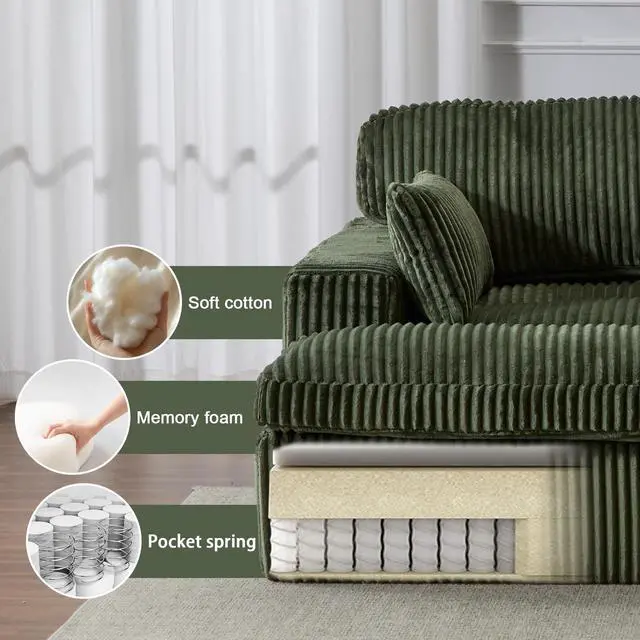 Alt view image 6 of 7 - Double Chaise Lounge Chair Indoor,Oversized Upholstered Sleeper Cloud Couch,Deep Seat Luxury Sofa Bed,Sectional Sofa Chaise Love-seat,Corduroy Reading Chair for Living Room,No Assembly Required,Green