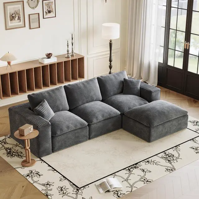 Main image of 108" Cloud Sectional Couch with L-Shape Chaise, Left-right interchangeable,Modern Modular Sofa with Deep Seat, Upholstered Couches for Living Room Bedroom,No Assembly Required, Soft Plush Corduroy Fab