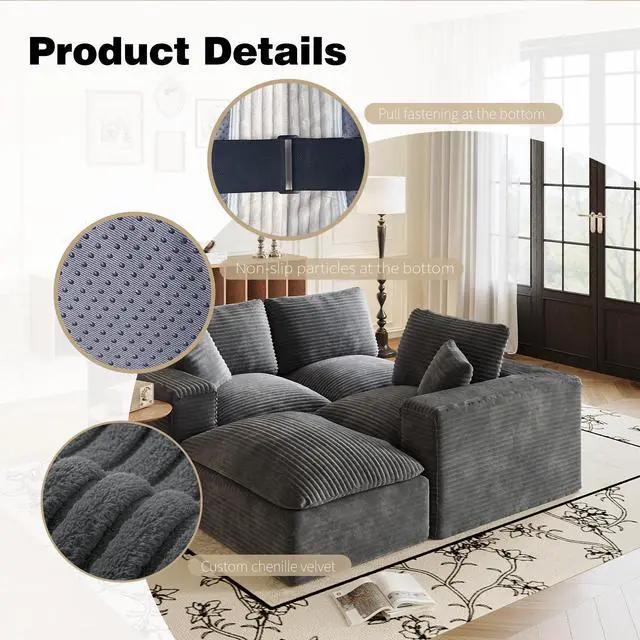 Alt view image 6 of 7 - 108" Cloud Sectional Couch with L-Shape Chaise, Left-right interchangeable,Modern Modular Sofa with Deep Seat, Upholstered Couches for Living Room Bedroom,No Assembly Required, Soft Plush Corduroy Fab