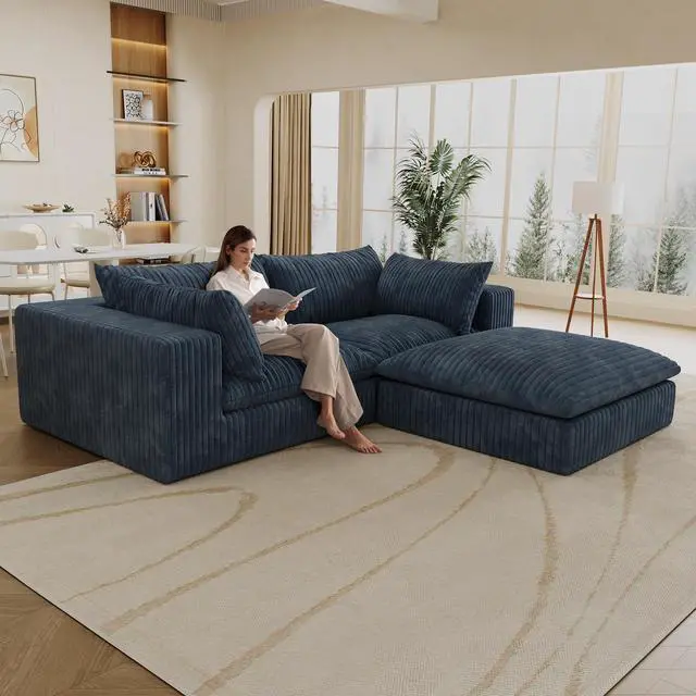 Main image of 39.8" Cloud Sofa,Corduroy Fabric,Deep Seat Couches,Double-layer design,Removable  Cushion,No Assembly, DIY Combination for Living room, Bedroom,Conference room ,Apartment,Blue