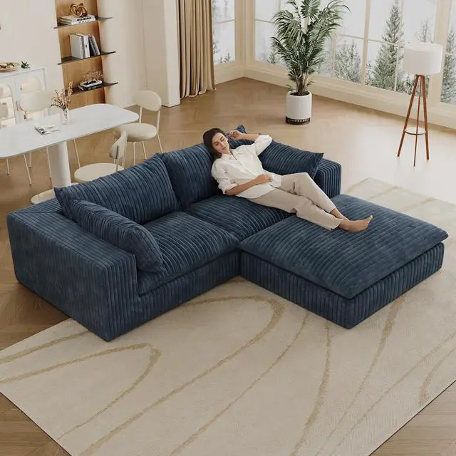 Alt view image 3 of 7 - 39.8" Cloud Sofa,Corduroy Fabric,Deep Seat Couches,Double-layer design,Removable  Cushion,No Assembly, DIY Combination for Living room, Bedroom,Conference room ,Apartment,Blue