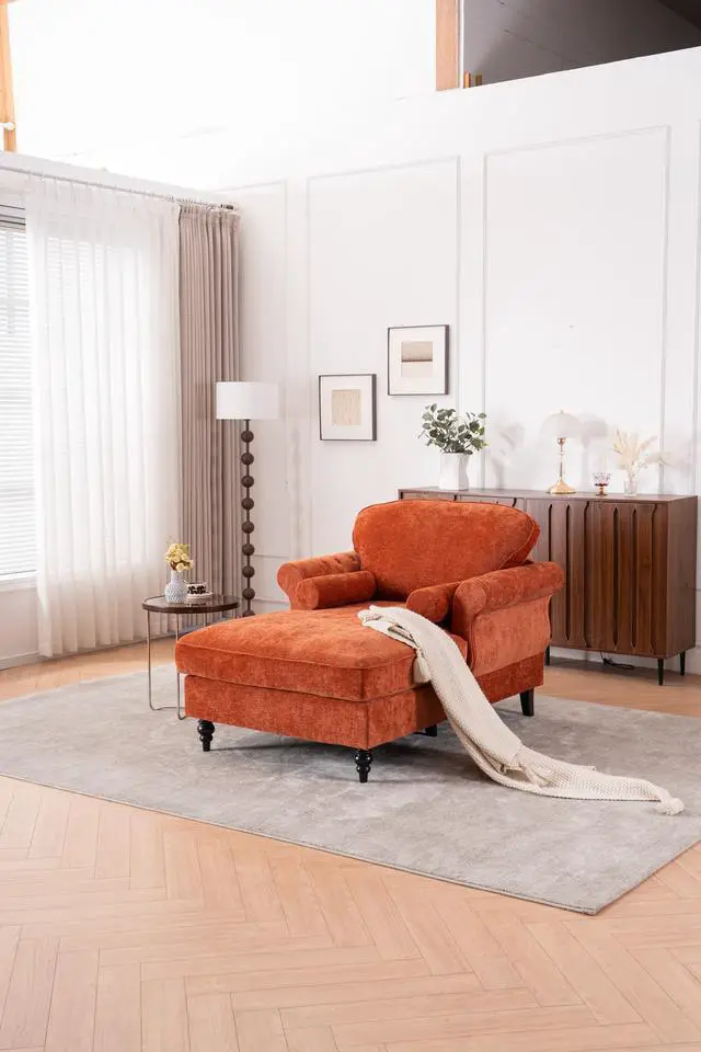 Alt view image 2 of 6 - [New] Oversized Chaise Lounge Indoor,Chenille Single Sofa Bed with Wide Seat,Upholstered Lazy Sleeper Armchai,Reading Couch Set for Living Room,Bedroom,5 Colors