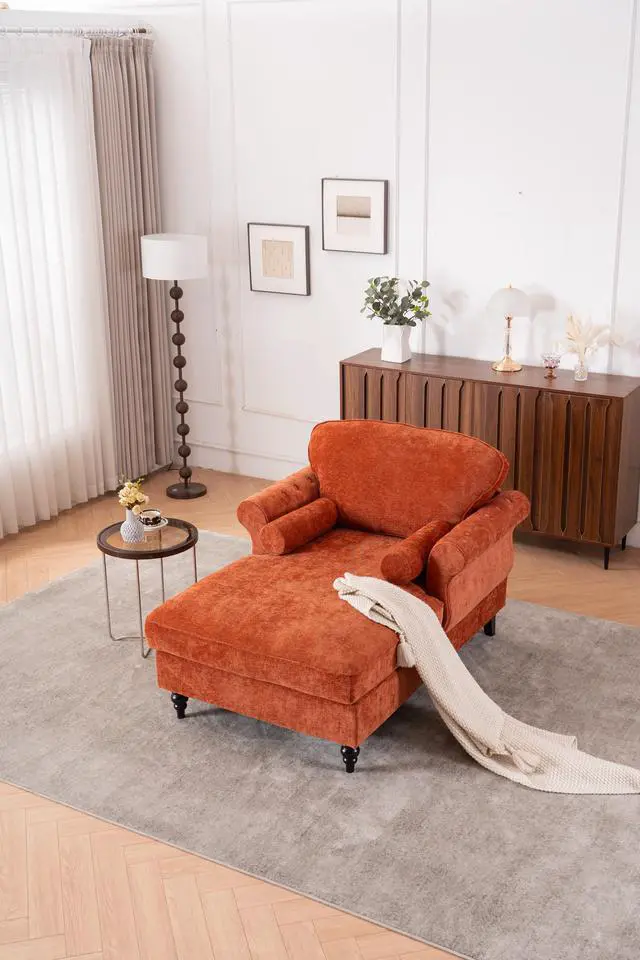 Main image of [New] Oversized Chaise Lounge Indoor,Chenille Single Sofa Bed with Wide Seat,Upholstered Lazy Sleeper Armchai,Reading Couch Set for Living Room,Bedroom,5 Colors