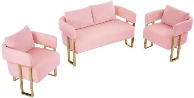 Alt view image 6 of 7 - TS Modern decorative chair, living room side chair with gold metal legs, no wheels, suitable for dressing area, reception room, office,Teddy fleece upholstered metal foot sofas  Pink