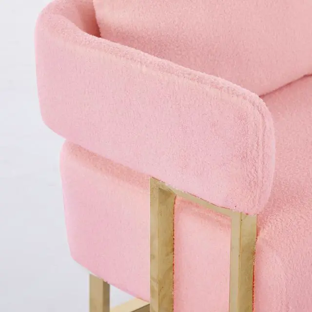 Alt view image 7 of 7 - TS Modern decorative chair, living room side chair with gold metal legs, no wheels, suitable for dressing area, reception room, office,Teddy fleece upholstered metal foot sofas  Pink