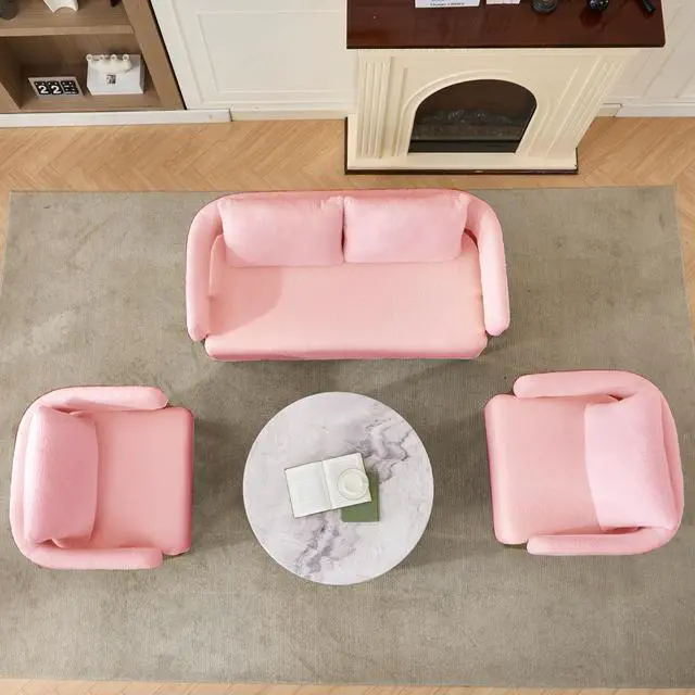 Alt view image 4 of 7 - TS Modern decorative chair, living room side chair with gold metal legs, no wheels, suitable for dressing area, reception room, office,Teddy fleece upholstered metal foot sofas  Pink