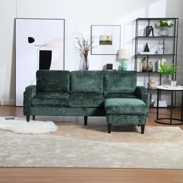 Alt view image 5 of 7 - UNITED  WE WIN Sofa for three, solid wood frame, Chenille fabric, side pocket, with two cup holders, footstool with storagestorage sofa /Living room sofa cozy sectional  sofa