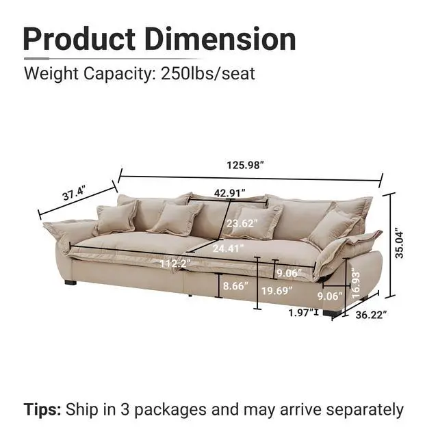 Alt view image 3 of 7 - Modular Sectional Sofa, Sailing Design Sofa with Storage, Removable Backrest, Modern Deep Seat Sofa with Throw Pillows for Living Room Bedroom Apartment,Light Khaki