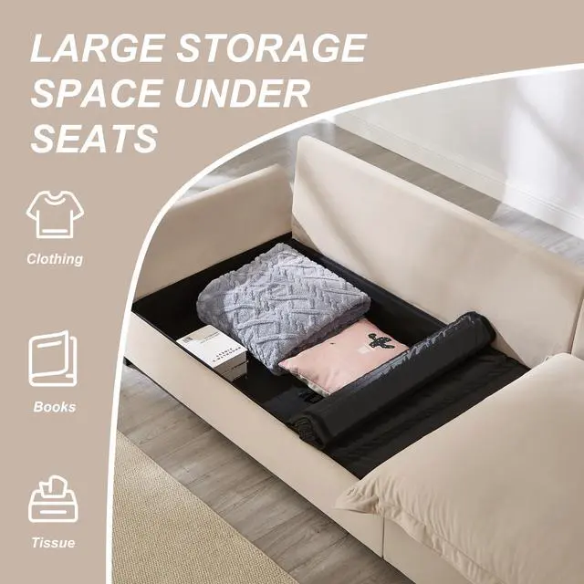 Alt view image 4 of 7 - Modular Sectional Sofa, Sailing Design Sofa with Storage, Removable Backrest, Modern Deep Seat Sofa with Throw Pillows for Living Room Bedroom Apartment,Light Khaki