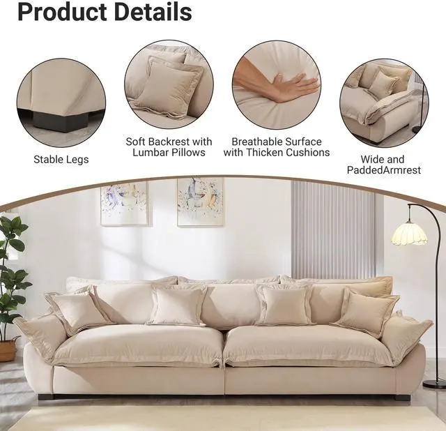 Alt view image 2 of 7 - Modular Sectional Sofa, Sailing Design Sofa with Storage, Removable Backrest, Modern Deep Seat Sofa with Throw Pillows for Living Room Bedroom Apartment,Light Khaki