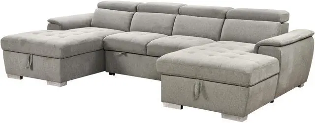 Alt view image 3 of 3 - U Shaped Sleeper Sofa, 121 inch Overisze - 2 in 1 Pull Out Bed, Sectional Sleeper Sofa with Double Storage Chaise for Living Room Furniture, Light Gray