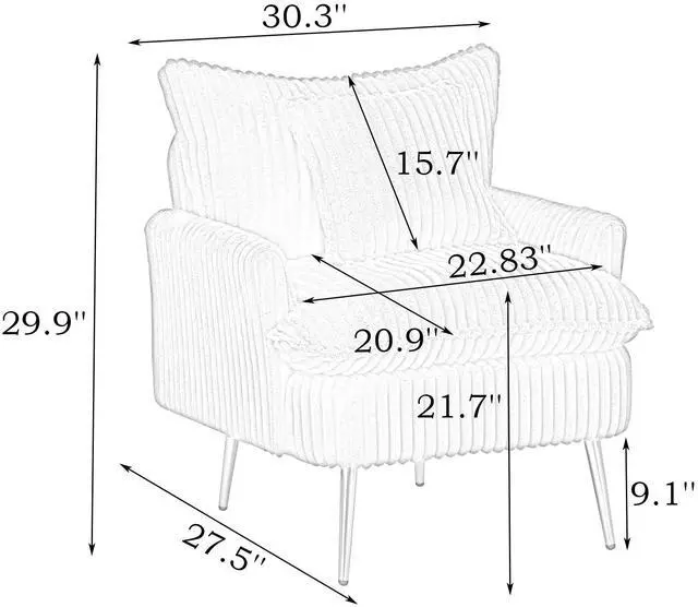 Alt view image 4 of 4 - 30.31 inch single chair Fashion sofa, beige sofa, coarse corduroy fabric, soft and comfortable, suitable for apartment office living room bedroom conference hall