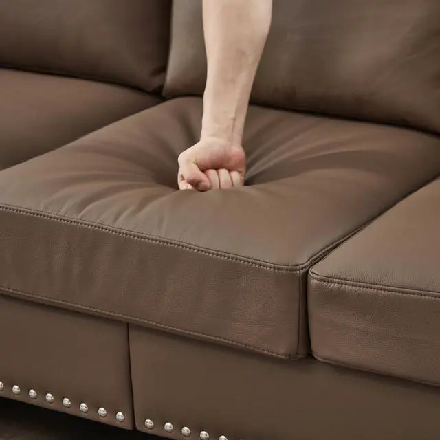 Alt view image 7 of 7 - 83" Modern Classic Design with Nails Living Room Sofa Leather Couch,Upholstered Imitation Cowhide Leather Brown