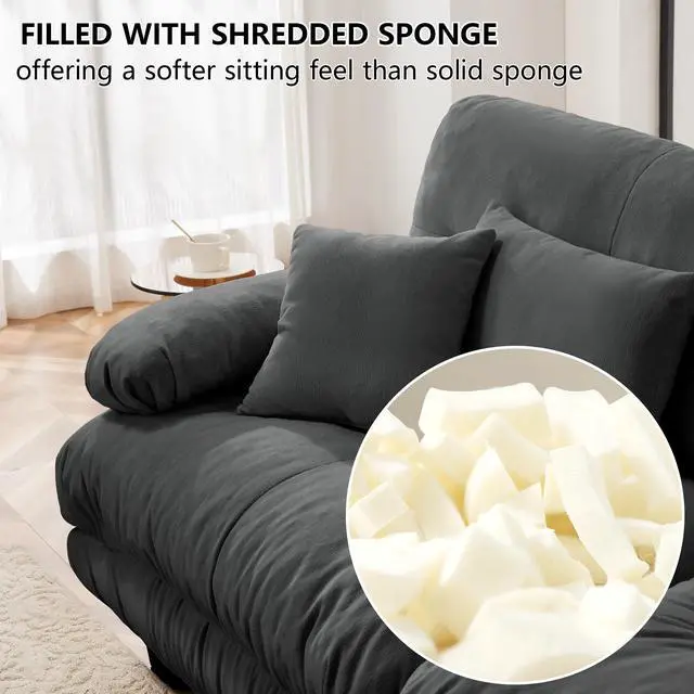 Alt view image 7 of 7 - Cloud Couch Sectional Sofa for Living Room, Chenille 2 Seater Sofa with 2 Lumbar pillows and 2 throw pillows , Upholstered Wide Arm Sofa with Convertible Ottoman,Chenille Gray