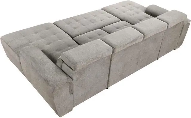 Alt view image 2 of 3 - U Shaped Sleeper Sofa, 121 inch Overisze - 2 in 1 Pull Out Bed, Sectional Sleeper Sofa with Double Storage Chaise for Living Room Furniture, Light Gray