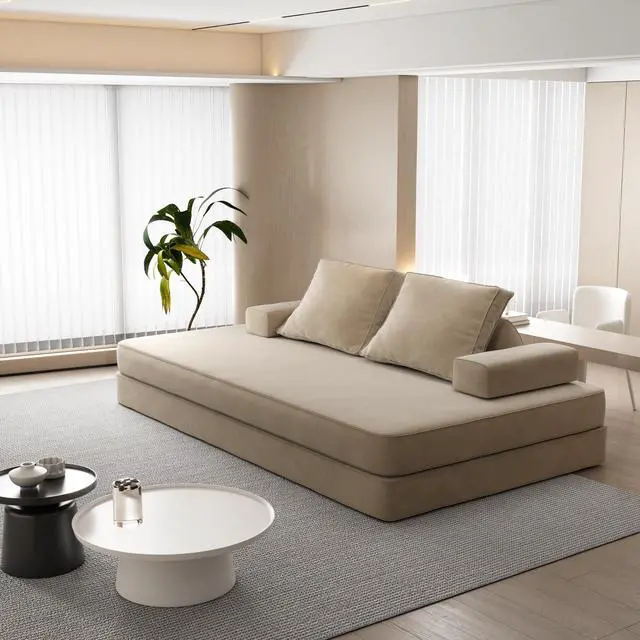 Alt view image 3 of 7 - 86.6"Multifunctional Convertible Sofa Bed w/ 2 Removable Backrests and 2 Pillows,Fluffy Chenille Fabric Sofa,Chaise Lounge,Game Pad,DIY Modern Upholstered Couch,Deep Seat Couch for Living Room,Office