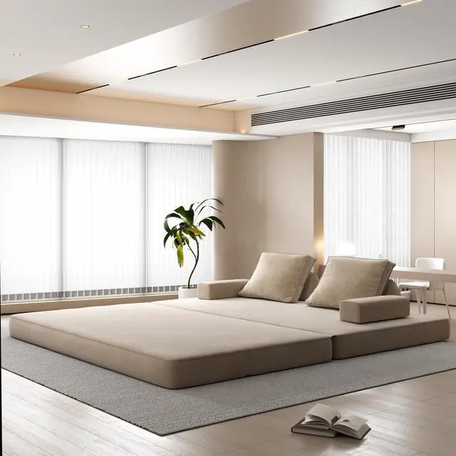 Alt view image 4 of 7 - 86.6"Multifunctional Convertible Sofa Bed w/ 2 Removable Backrests and 2 Pillows,Fluffy Chenille Fabric Sofa,Chaise Lounge,Game Pad,DIY Modern Upholstered Couch,Deep Seat Couch for Living Room,Office