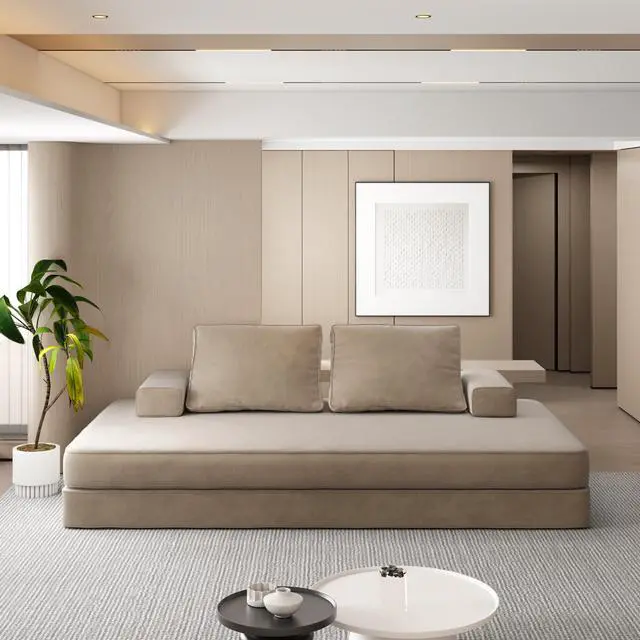 Alt view image 5 of 7 - 86.6"Multifunctional Convertible Sofa Bed w/ 2 Removable Backrests and 2 Pillows,Fluffy Chenille Fabric Sofa,Chaise Lounge,Game Pad,DIY Modern Upholstered Couch,Deep Seat Couch for Living Room,Office