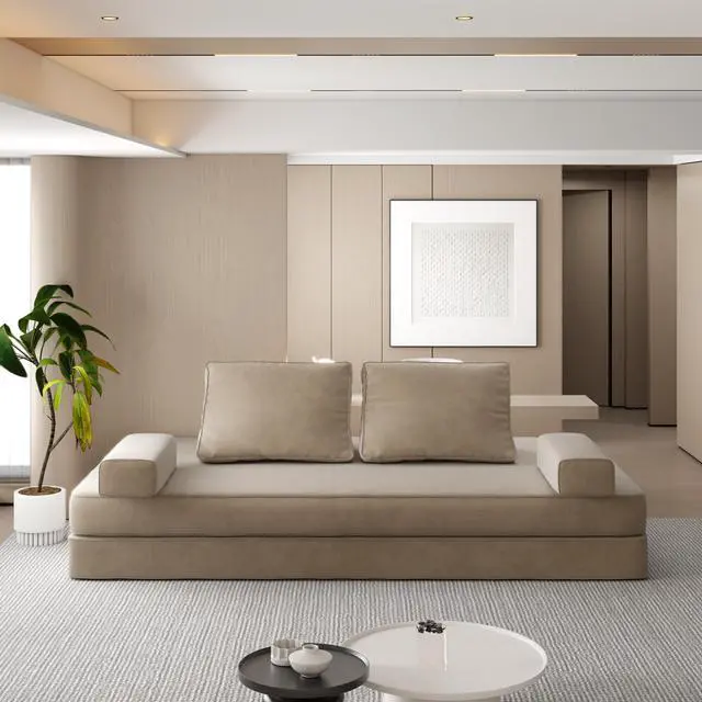 Alt view image 7 of 7 - 86.6"Multifunctional Convertible Sofa Bed w/ 2 Removable Backrests and 2 Pillows,Fluffy Chenille Fabric Sofa,Chaise Lounge,Game Pad,DIY Modern Upholstered Couch,Deep Seat Couch for Living Room,Office