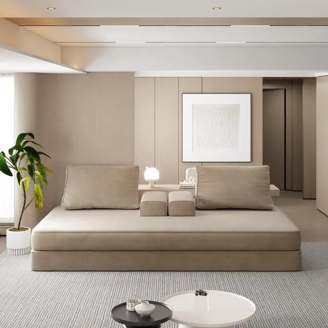 Alt view image 6 of 7 - 86.6"Multifunctional Convertible Sofa Bed w/ 2 Removable Backrests and 2 Pillows,Fluffy Chenille Fabric Sofa,Chaise Lounge,Game Pad,DIY Modern Upholstered Couch,Deep Seat Couch for Living Room,Office