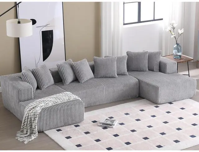 Main image of [NEW ARRIVED] [VIDEO PROVIDED]133.45'' Modular Sectional Couch, U-shaped sofa , Chaise Lounge, Striped fabric,Upholstered 4 Seater Couch for Living Room, Free Combination Sofa (Corduroy), Gray