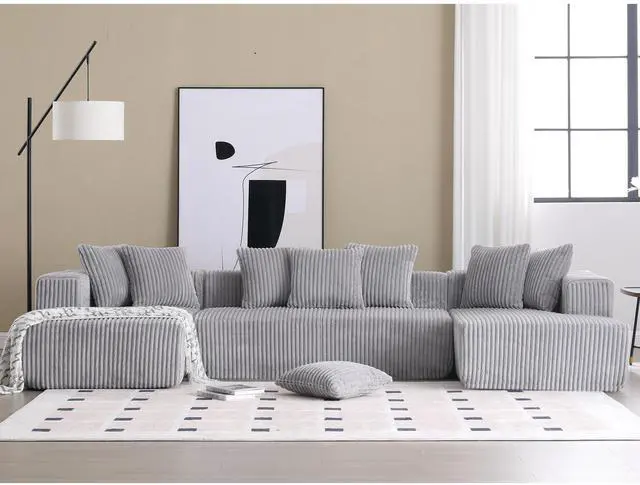 Alt view image 6 of 7 - [NEW ARRIVED] [VIDEO PROVIDED]133.45'' Modular Sectional Couch, U-shaped sofa , Chaise Lounge, Striped fabric,Upholstered 4 Seater Couch for Living Room, Free Combination Sofa (Corduroy), Gray