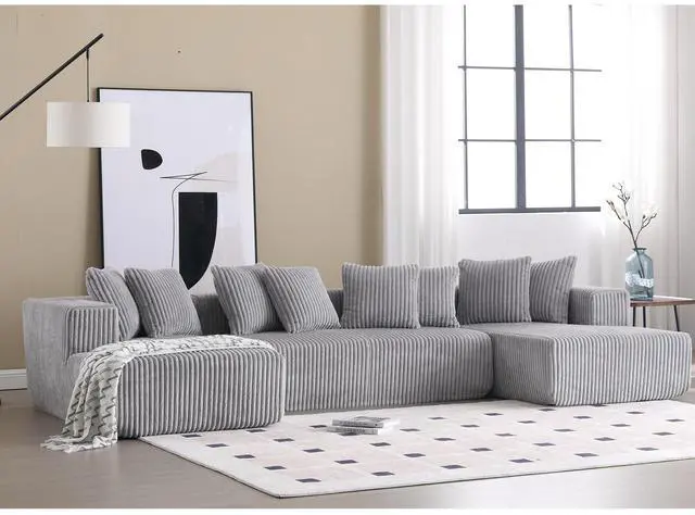 Alt view image 5 of 7 - [NEW ARRIVED] [VIDEO PROVIDED]133.45'' Modular Sectional Couch, U-shaped sofa , Chaise Lounge, Striped fabric,Upholstered 4 Seater Couch for Living Room, Free Combination Sofa (Corduroy), Gray